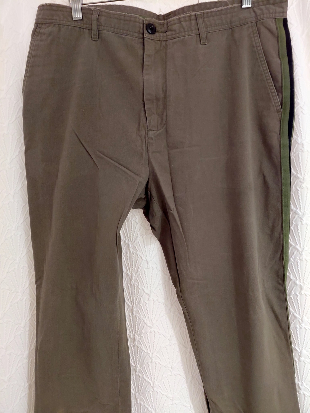 Ovadia & Sons Men's Olive Chino Pants with Side Stripe 36W